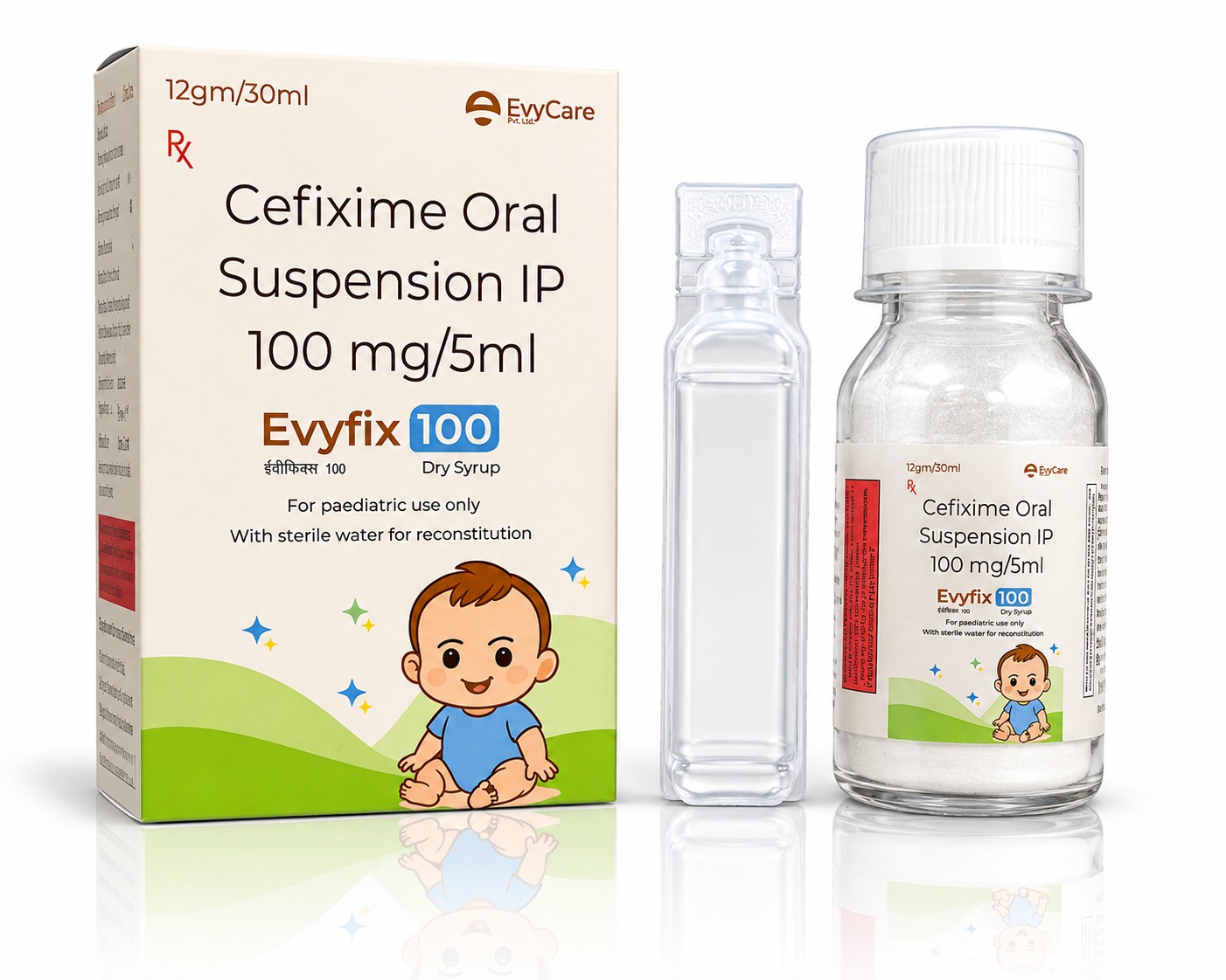Cefixime 100mg / 5ml Dry Syrup with Water and Monocarton