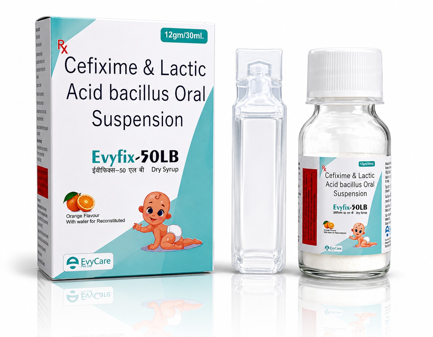 Cefixime 50mg + Lactic Acid Bacillus / 5ml Dry Syrup with Water and Monocarton