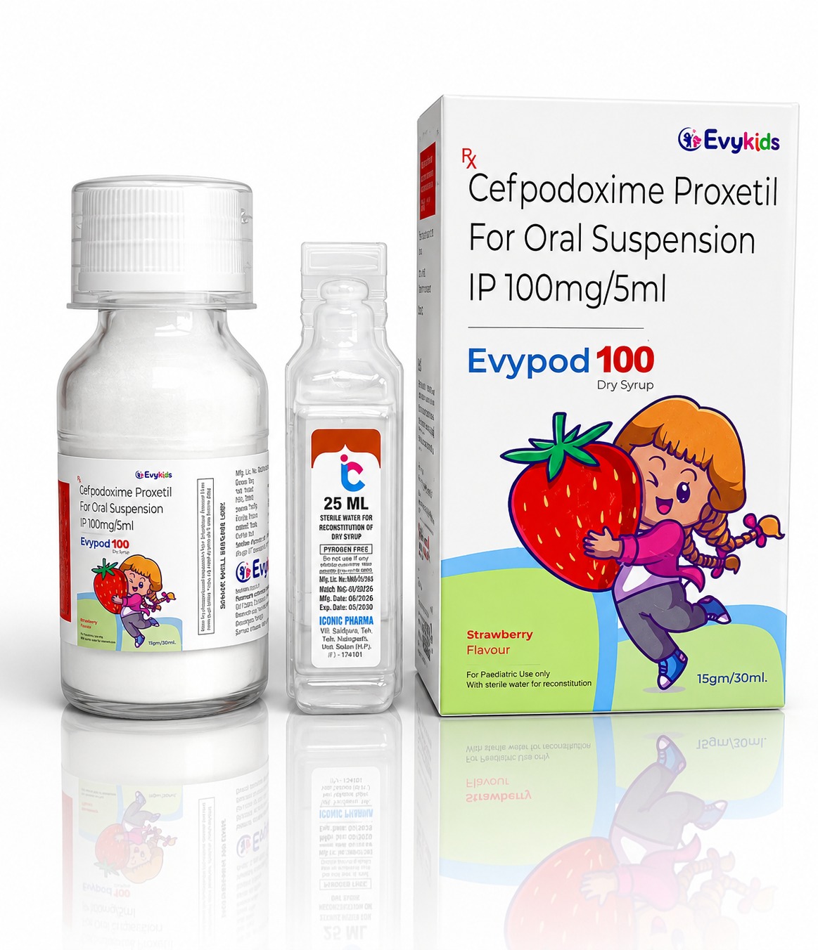 Cefpodoxime Proxetil 100mg / 5ml Dry Syrup with water and Monocarton